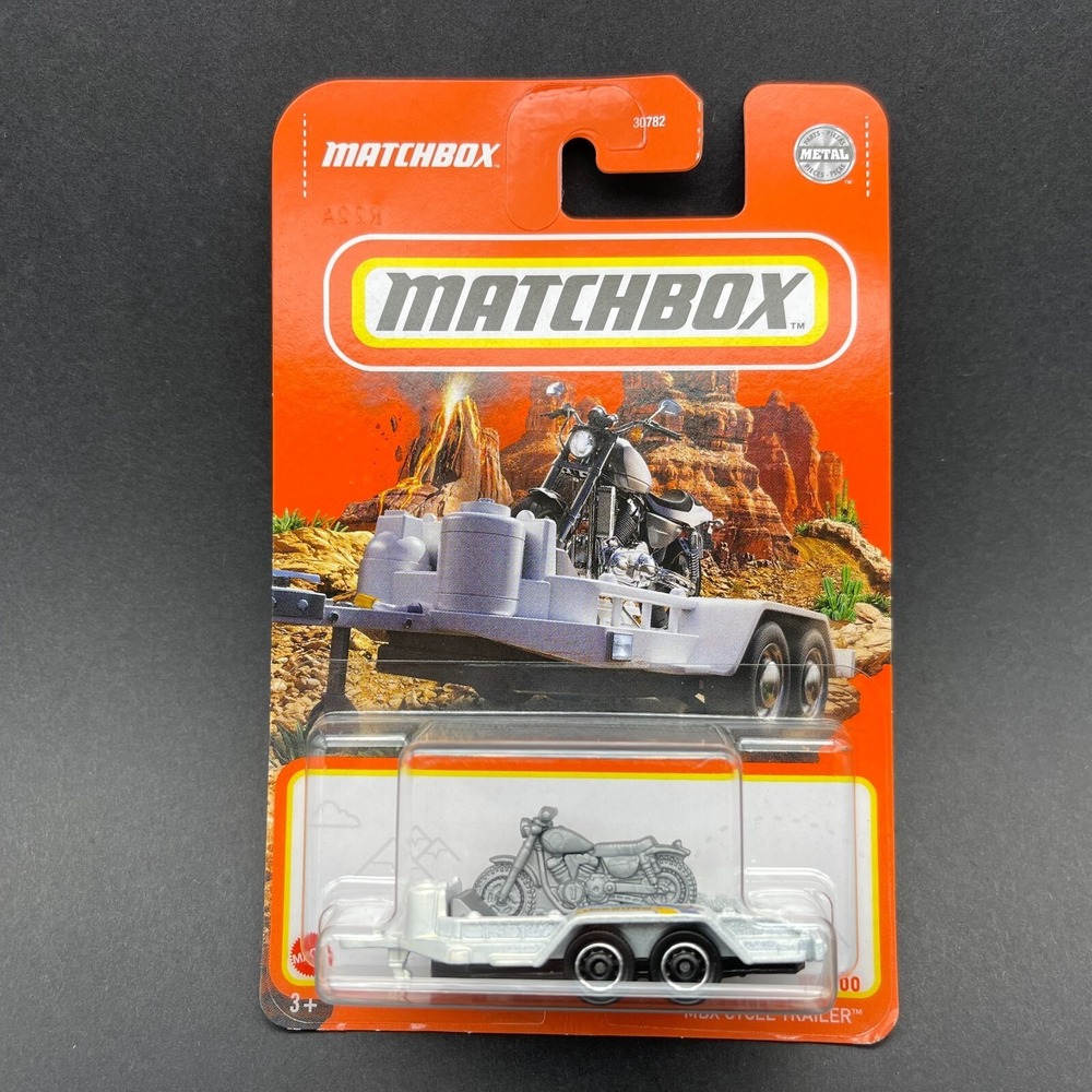 Matchbox MBX Motorcycle Cycle Bike Trailer White‎ Diecast 1/64 Scale #98/100